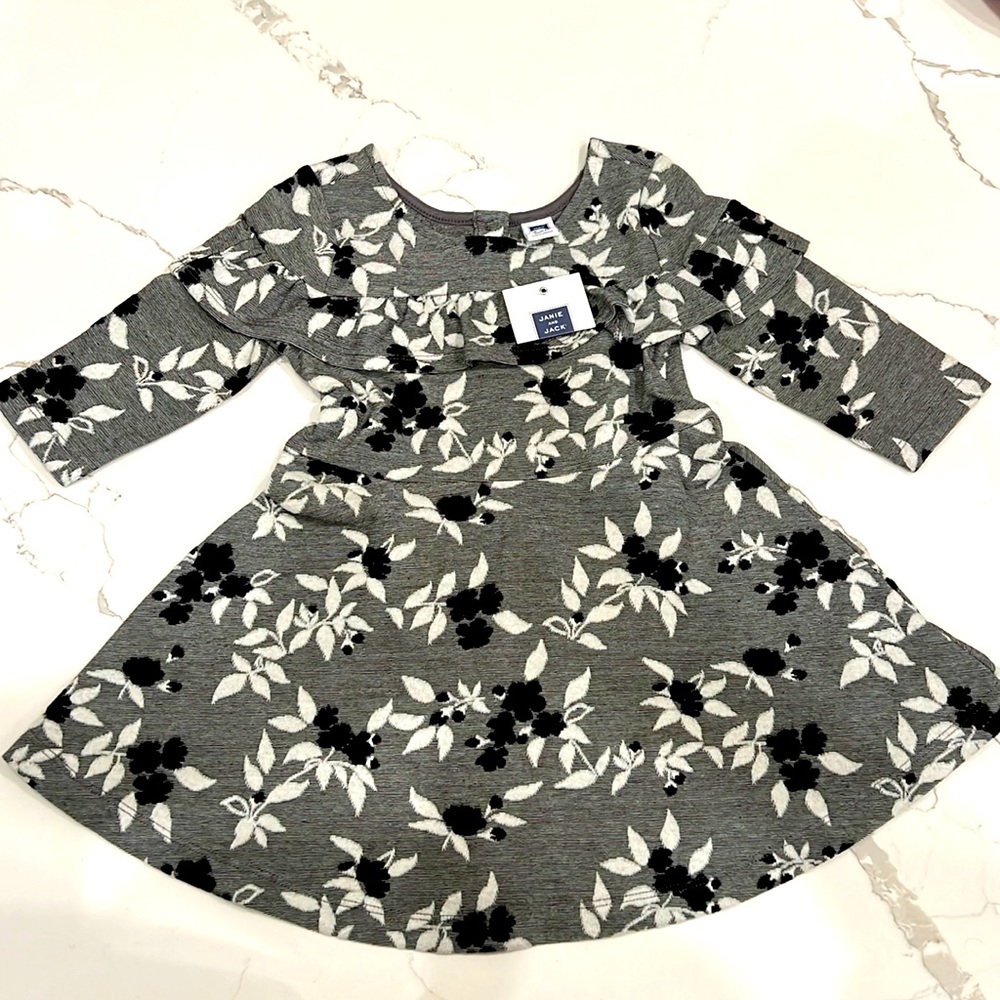 Janie and Jack Girls 18-24 Months Black and Grey Damask Floral Dress